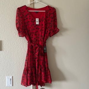 XS Express Red/Black Flower Print Dress